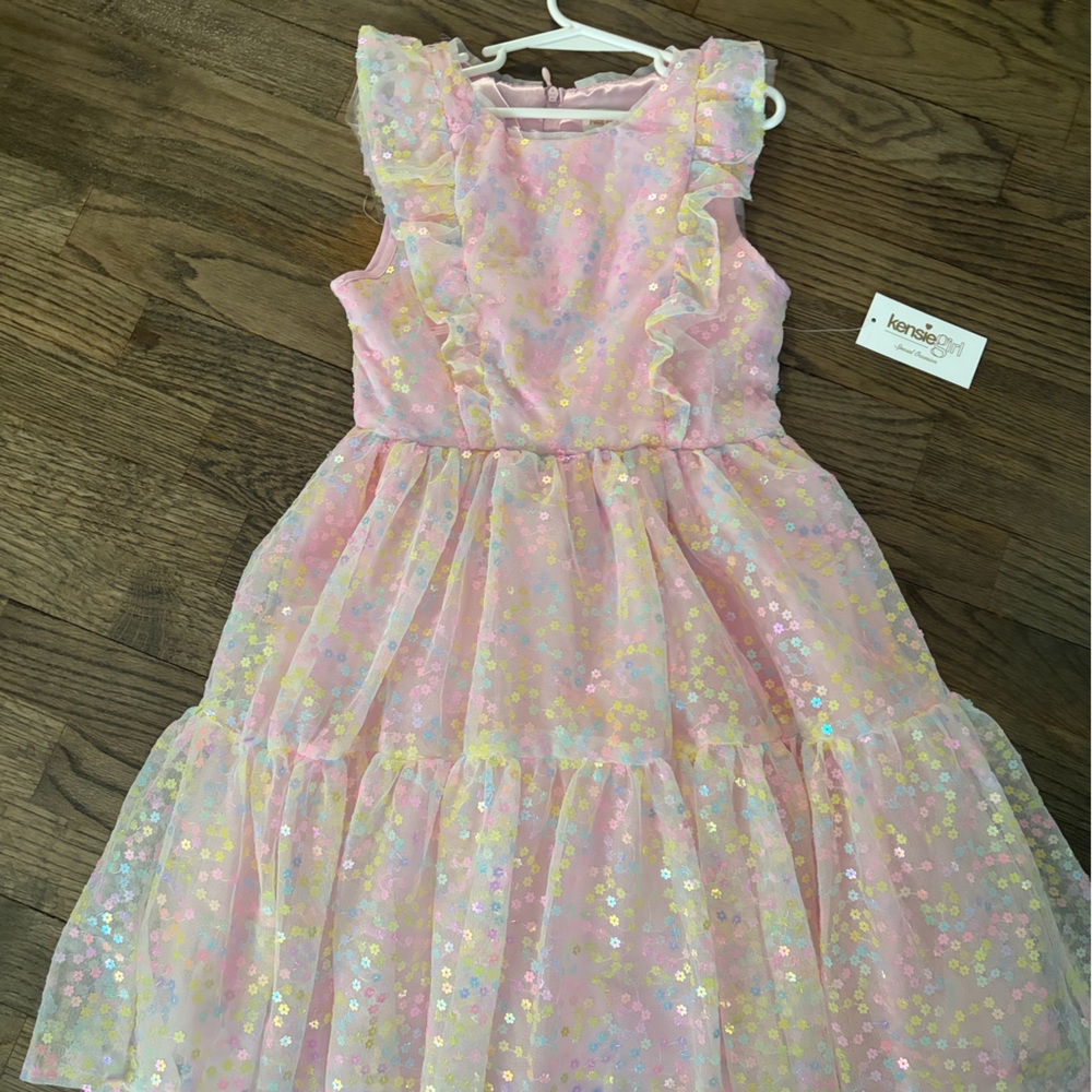 Girls Pink Iridescent Sequin Party Dress Easter.
